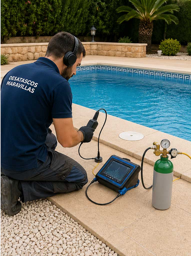 Localización de fuga de agua en tuberías de piscina sin necesidad de obra 1 Localizar fuga en piscina sin obra